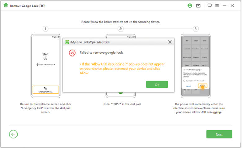 misslyckas med att ta bort Google Lock