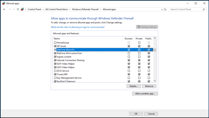 Tillåt appar att kommunicera via Windows Defender-brandväggen