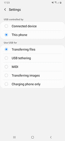 Alternativ för USB-anslutningsläge
