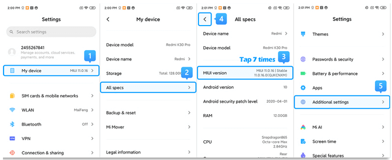 USB-felsökning på Miui 11 och senare