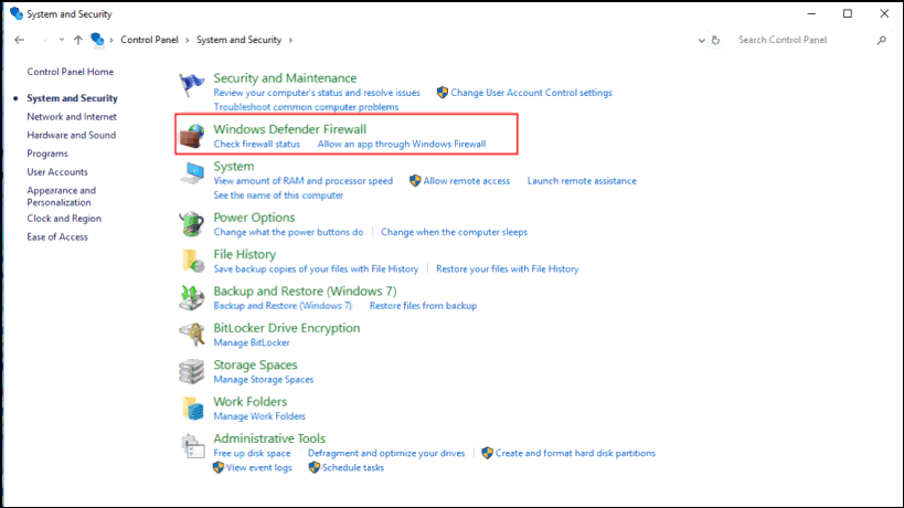 Windows Defender-brandvägg