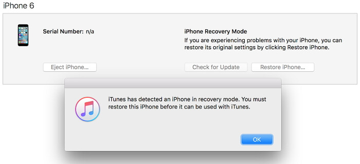 iTunes har upptäckt att din iPhone är i återställningsläge