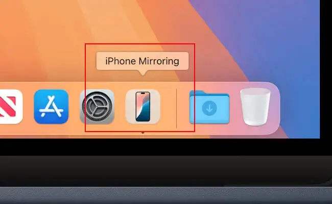 kliknite na aplikáciu zrkadlenia iPhone v doku