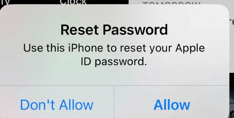 klepnutím na Povoliť resetujete heslo Apple ID