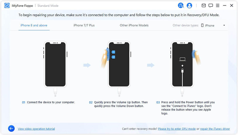 Fixppo Prepnite svoj iPhone do režimu obnovenia