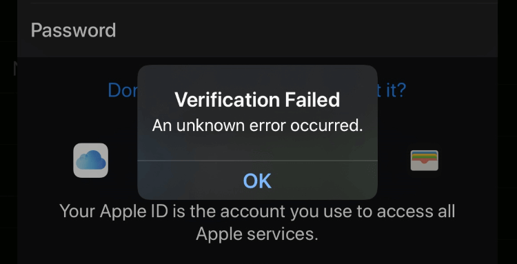 preverjanje Apple ID ni uspelo