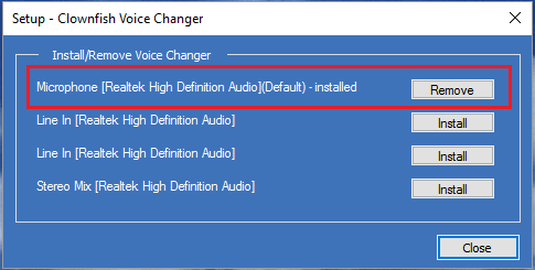 เลือกอุปกรณ์ Clownfish Voice Changer