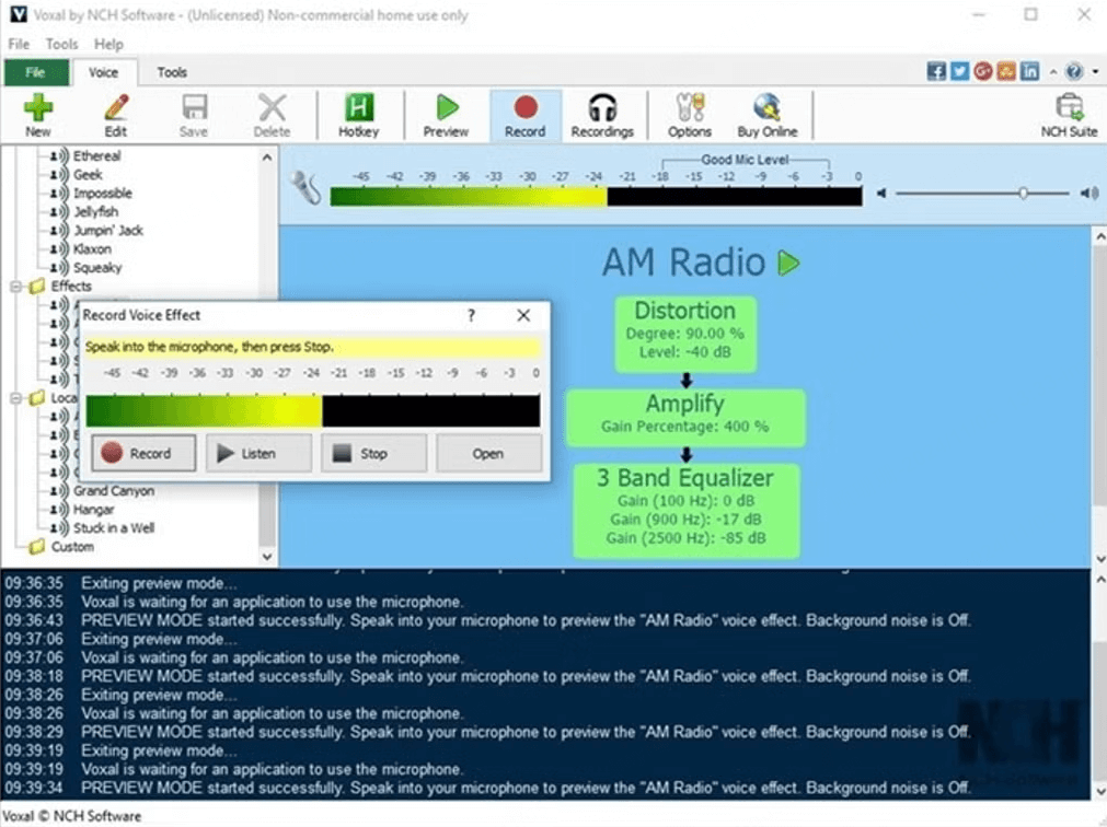 เลือกฟิลเตอร์เสียงจาก Voicebox