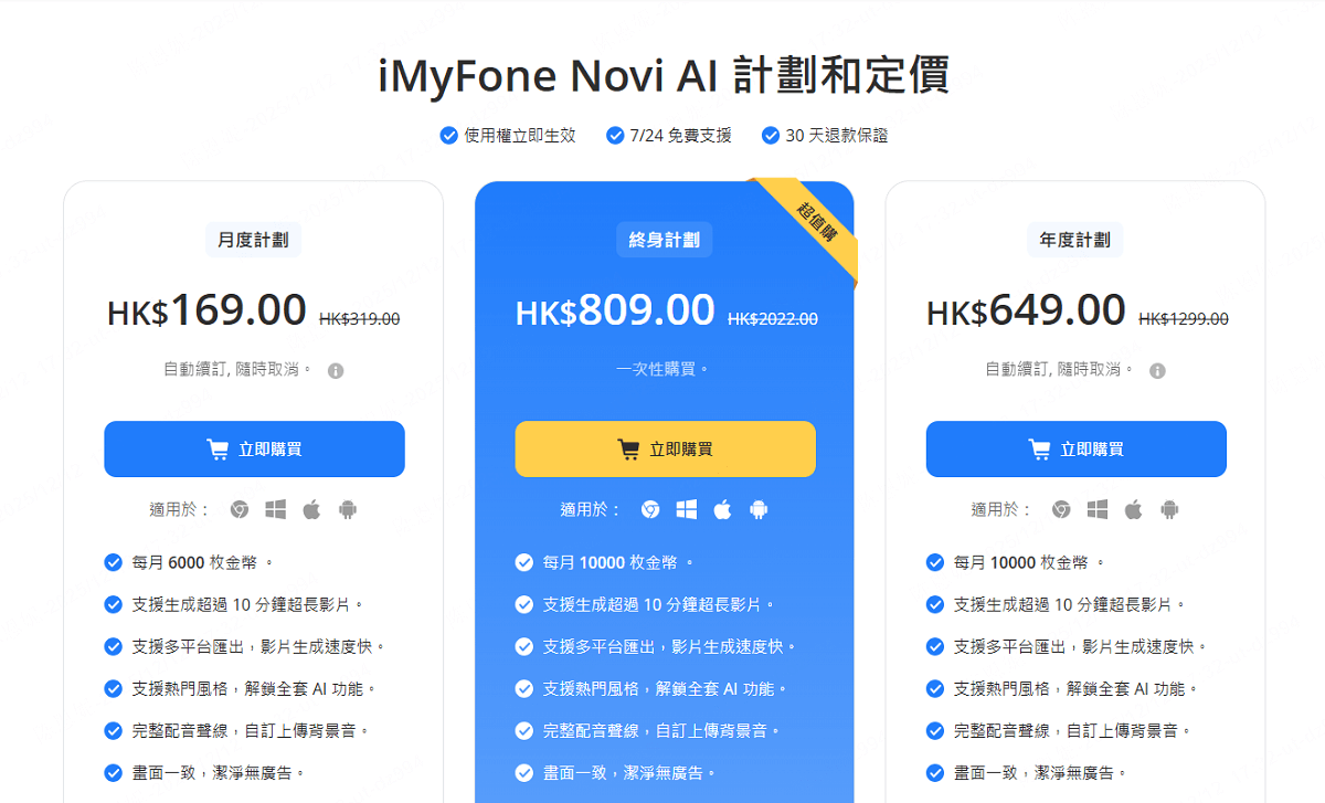 選擇 Novi AI 終身方案