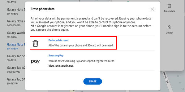 用Samsung「尋找我的手機」擦除所有設定