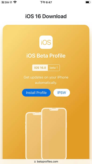 進入 Profile 網站下載 iOS 16
