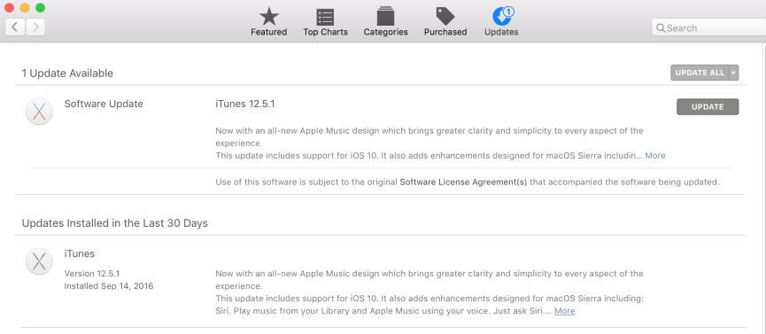 Mac App Store 更新  iTunes