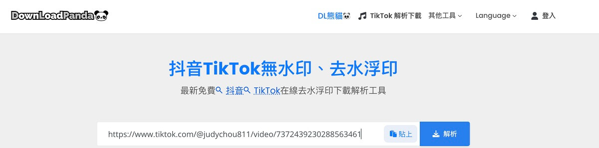 在 TikTok 影片下載網站貼上連結