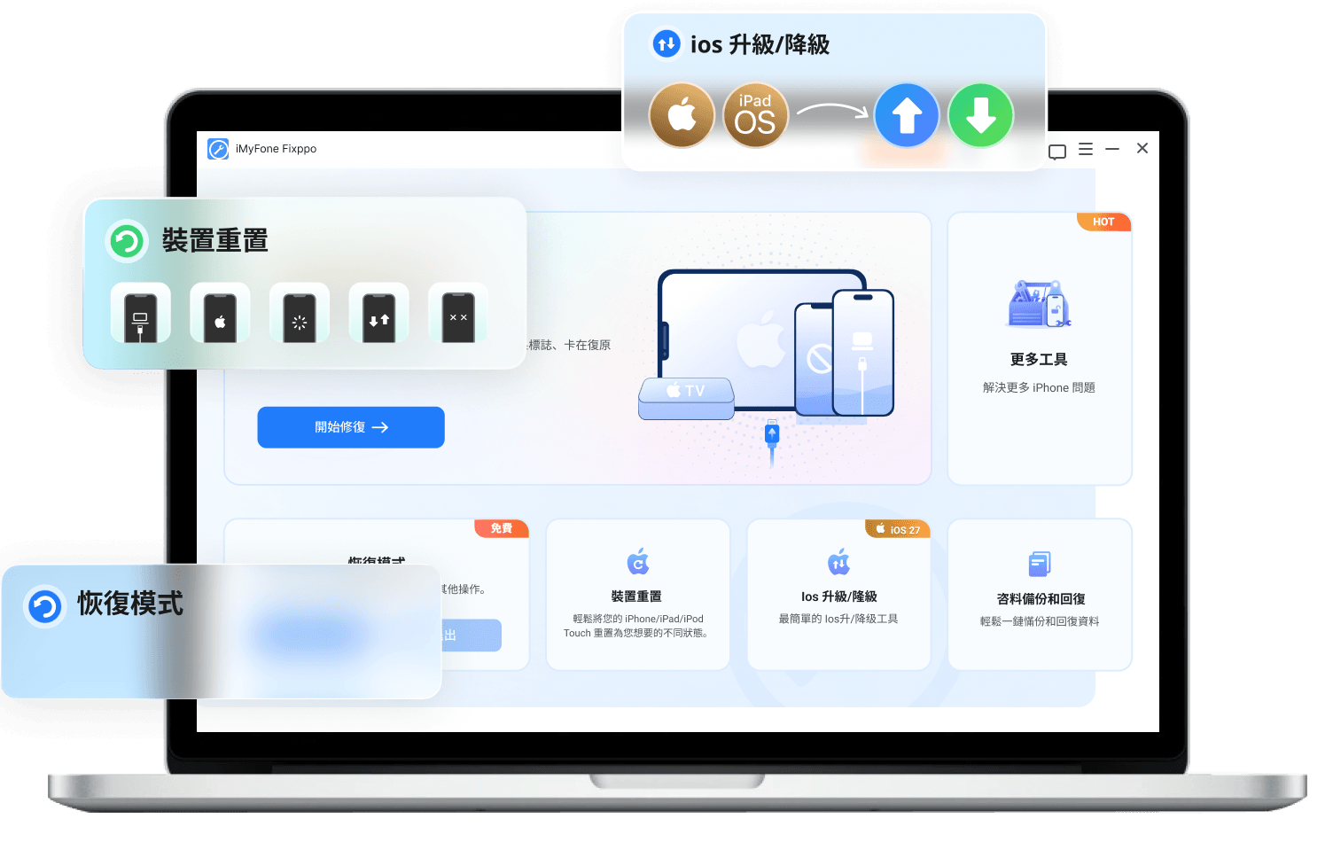 iMyFone Fixppo 修復與降級 iOS 介面