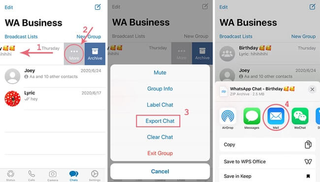 透過email導出whatsapp business的步驟