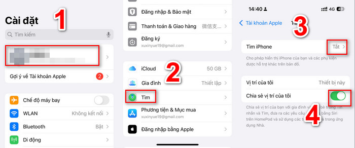 Bật tính năng Tìm