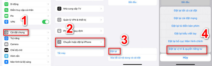 Đặt lại vị trí và quyền riêng tư