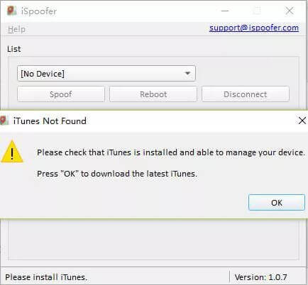 không tìm thấy iTunes trên iSpoofer