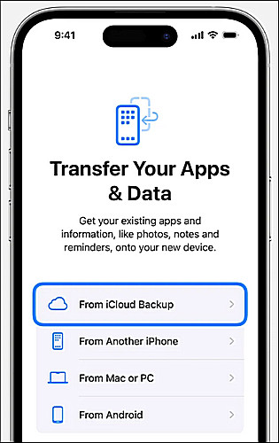 chuyển ứng dụng và dữ liệu của bạn từ bản sao lưu iCloud