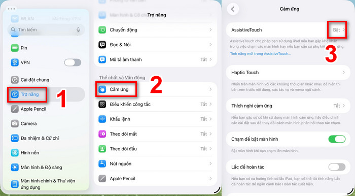 kích hoạt hỗ trợ cảm ứng trên iPad