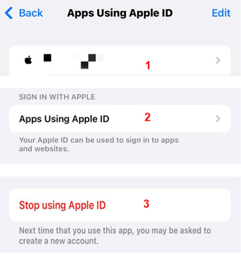 dừng các ứng dụng sử dụng id apple