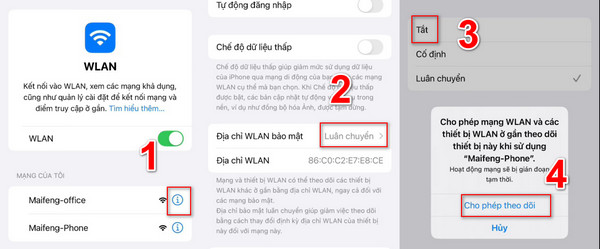 Tắt địa chỉ WLAN bảo mật