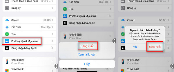 đăng xuất sai id apple