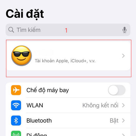 nhấn vào tài khoản id apple