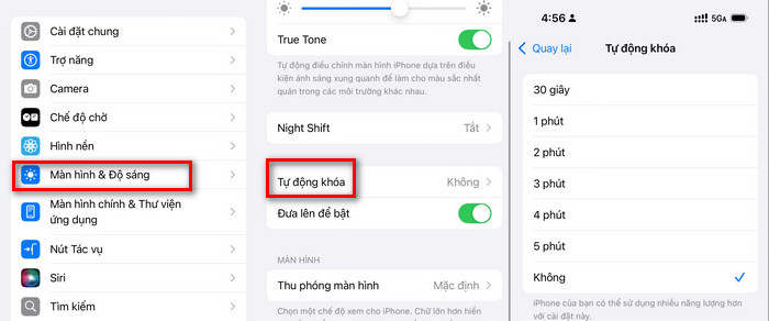 thay đổi khóa tự động trên iphone