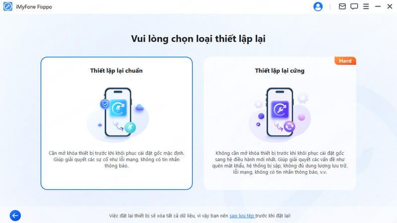 Chọn Đặt lại tiêu chuẩn