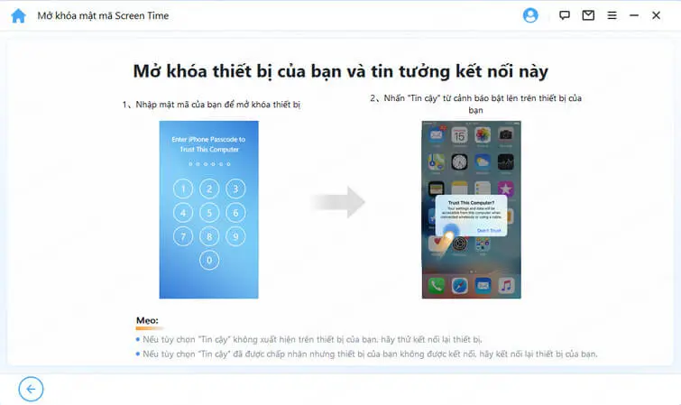 Mở khóa thiết bị và tin tưởng vào máy tính