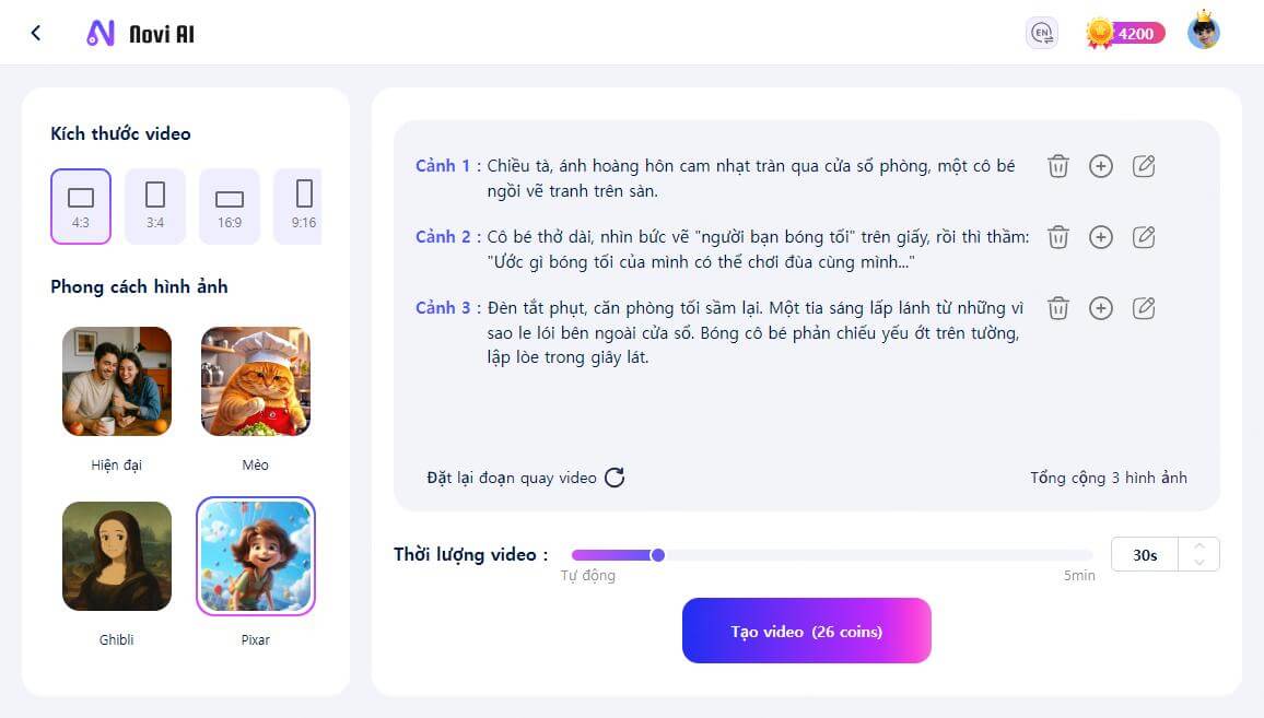 Cài đặt tạo video